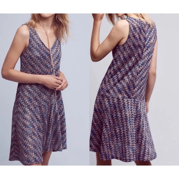 Anthropologie Maeve Westwater Chevron Print Blue and Purple Knit Dress Size XS‎ - Picture 1 of 8